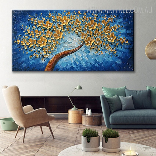 Golden Flowers Floral Abstract Texture Knife Artwork for Room Wall Ornamentation