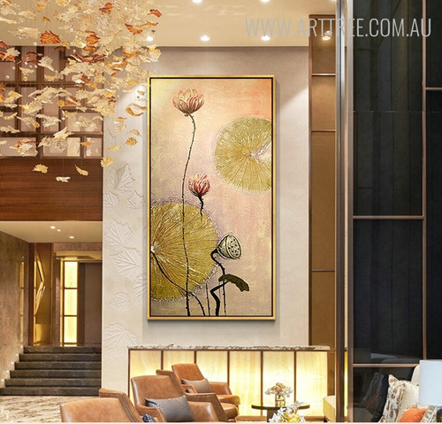 Lotus Leaves Abstract Floral Handmade Oil Resemblance for Modern Interior Design