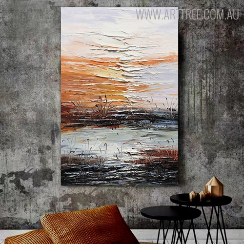 Lakeside Abstract Contemporary Bold Texture Handmade Nature Portraiture for House Interior Design