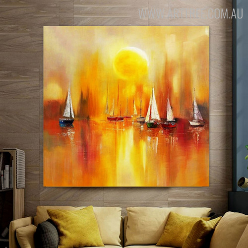 Sundown Abstract Bold Texture Framed Seascape Palette Knife Painting for Home Wall Outfit