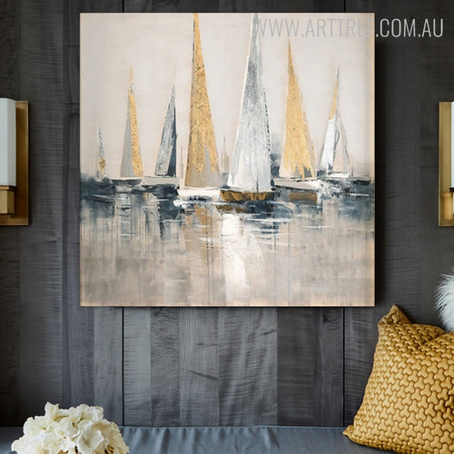 Calico Sailing Boat Modern Framed Heavy Texture Handmade Nature Portmanteau for Living Room Wall Tracery