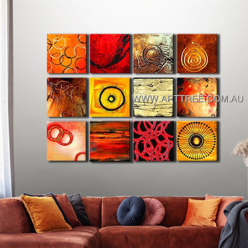 Circular Multipanel Painting 12 Panel Abstract Handmade Artist Split Panel Painting Wall Art Set For Room Finery