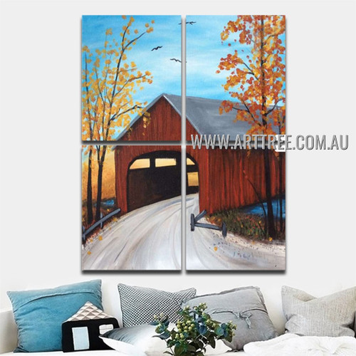 Subway Route Landscape Handmade Texture 4 Piece Multi Panel Canvas Oil Painting Wall Art Set For Room Adornment