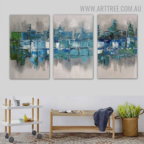 Quadrangular Abstract Knife Handmade 3 Piece Split Wall Painting Set for Room Wall Hanging