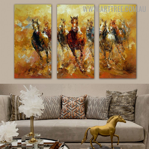 Running Steeds Animal Knife 3 Piece Multi Panel Canvas Oil Painting Wall Art Set for Room Assortment