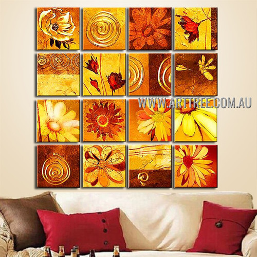 Sunflower Design Oil Painting 16 Panel Abstract Handmade Artist Multi Panel Canvas Oil Painting Wall Art Set For Room Onlay