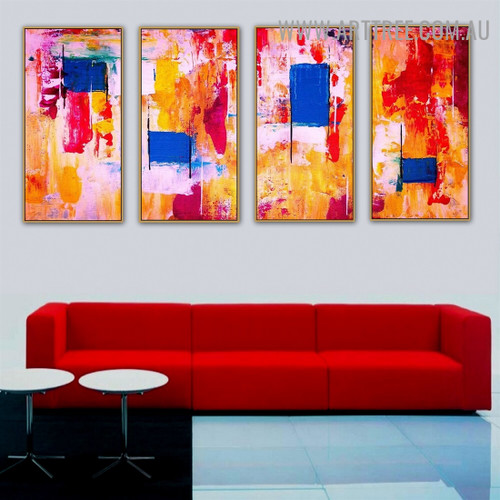 Immixture Dye Abstract Acrylic Heavy Texture Artist Handmade 4 Piece Multi Panel Canvas Oil Painting Wall Art Set For Room Decoration