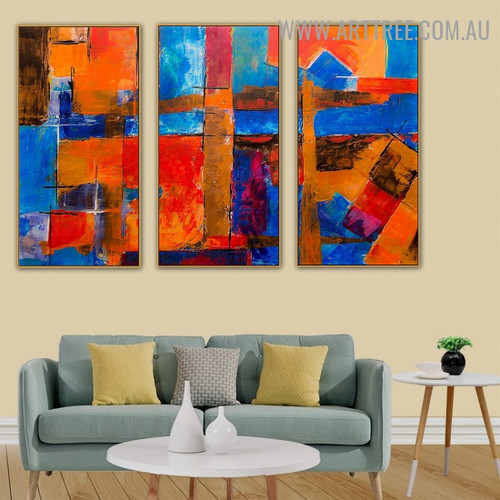 Combinative Color Abstract Artist Heavy Texture Handmade 3 Piece Multi Panel Painting Wall Art Set For Room Decoration