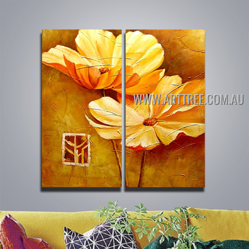 Two Yellow Blooms Botanical Handmade 2 Piece Multi Panel Wall Art Painting Set For Room Outfit