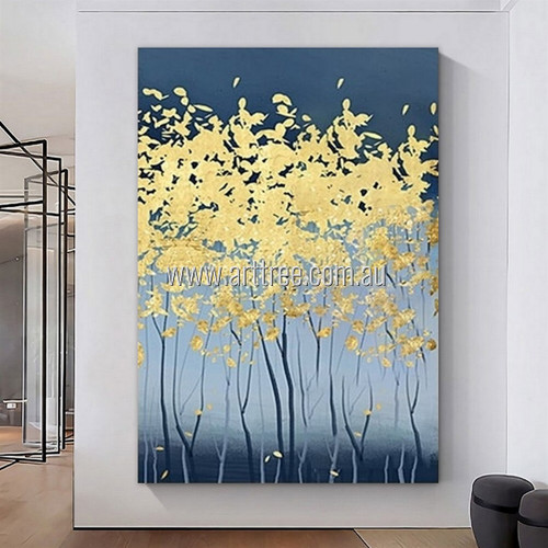 Gilding Trees Abstract Botanical Heavy Texture Artist Handmade Modern Stretched Canvas Oil Painting For Interior Decoration