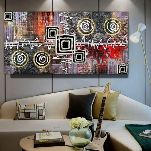 Zig Zag Design Geometric Artist Handmade Heavy Texture Stretched Modern Abstract Painting For Room Wall Outfit