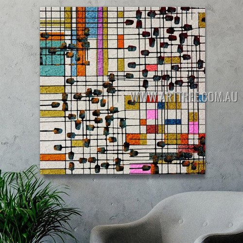 Streak Square Rectangles Abstract Geometric Heavy Texture Artist Handmade Framed Modern Artwork For Room Wall Décor