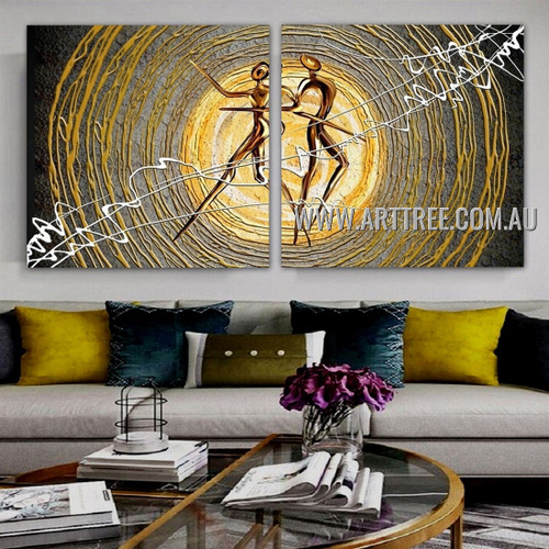 Sparkling Dancer Abstract Modern Artist Handmade 2 Piece Multi Panel Oil Painting Wall Art Set For Room Wall Decoration