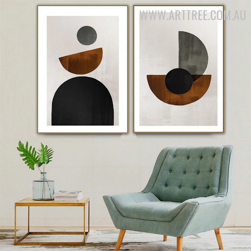 Half Scansion Circle 2 Piece Geometric Shapes Minimalist Retro Painting Photo Canvas Print for Room Wall Moulding