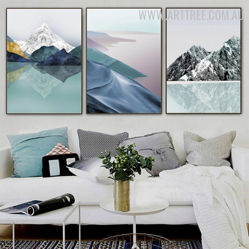 Colourful Hills Snow 3 Piece Abstract Naturescape Modern Painting Picture Canvas Print for Room Wall Drape