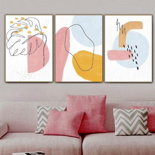 Leaflet Points Line Watercolor Picture Canvas Print Abstract 3 Panel Geometric Art Wall Hanging Molding