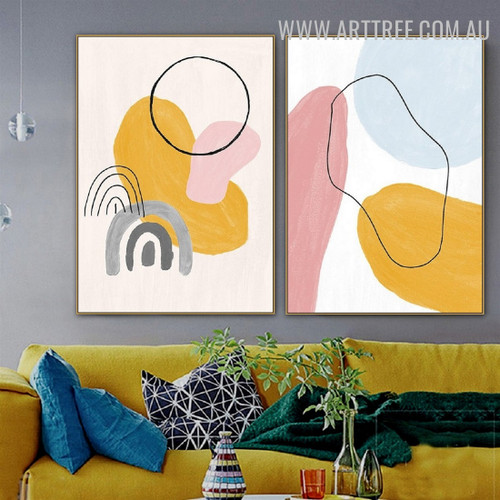 Blur Sphere Spots Watercolor Geometrical Abstract Picture Canvas Print 2 Piece for Room Wall Artwork Ornament