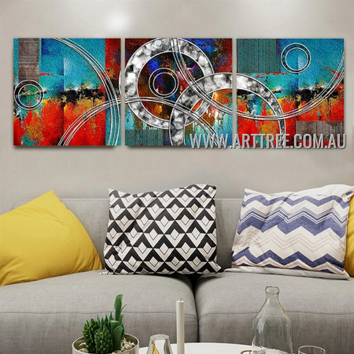 Devious Abstract Contemporary Artist Handmade 3 Piece Multi Panel Wall Art Paintings Set For Room Decor