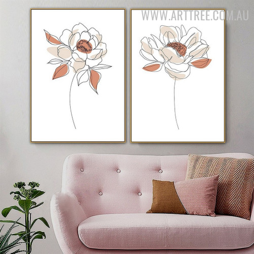 Peony Blossom 2 Piece Scandinavian Painting Photograph Abstract Floral Canvas Print for Room Wall Getup