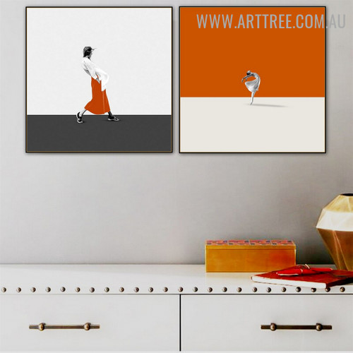 Woman Dance Costume Figure Contemporary Wall Art Photo 2 Panel Abstract Canvas Print for Room Disposition