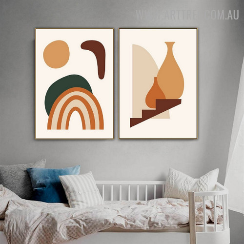 Slur Vase Stairs Abstract Scandinavian Artwork Image 2 Piece Landscape Canvas Print for Room Wall Disposition