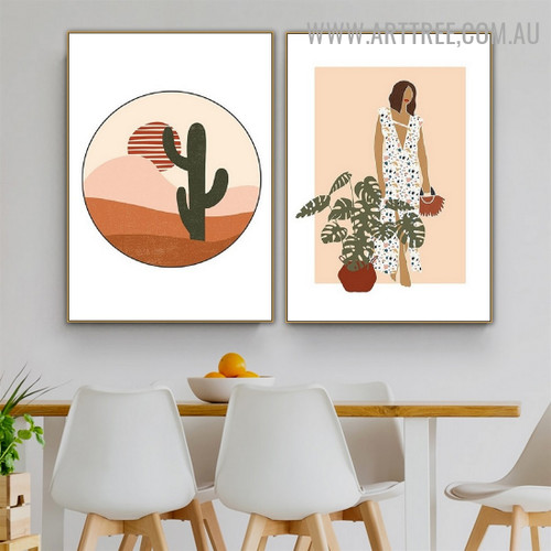 Cactus Sand Hills Abstract Scandinavian 2 Panel Naturescape Wall Art Photo Canvas Print for Room Getup