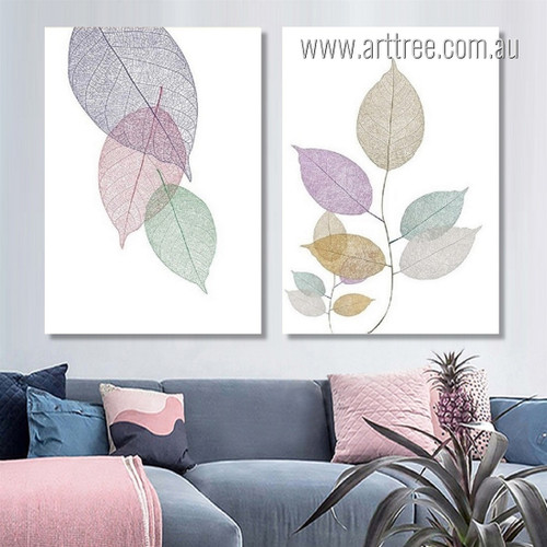 Transparent Leaflets Botanical Abstract Floral Modern Artwork Picture Framed Stretched 2 Piece Wall Decor Set Canvas Prints For Wall Molding