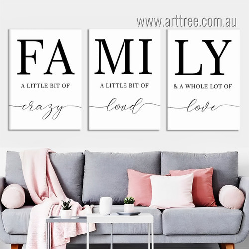 Family Love Quotes Nordic Painting Photo Stretched Framed 3 Piece Canvas Art Split Canvas Prints For Room Finery