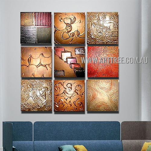 Twirly Streaks Design Abstract Vintage Handmade Artist Heavy Texture 9 Piece Multi Panel Canvas Oil Painting Wall Art Set For Room Decoration
