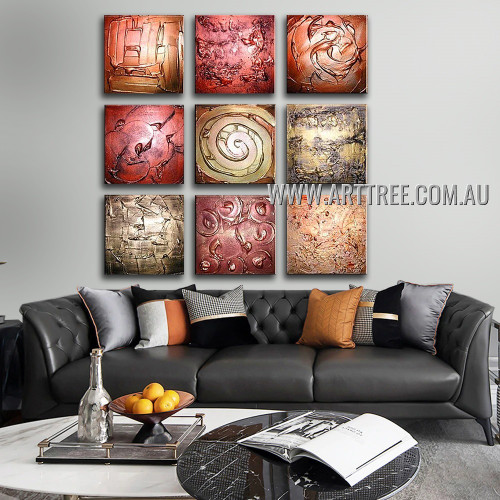 Tortuous Design Abstract Modern Handmade Artist Heavy Texture 9 Piece Split Oil Paintings Wall Art Set For Room Decor