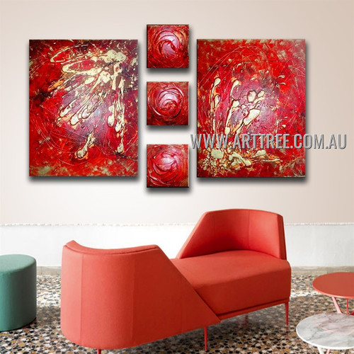 Chromatic Flecks Abstract Modern Handmade Artist Heavy Texture 5 Piece Multi Panel Oil Paintings Wall Art Set For Room Moulding