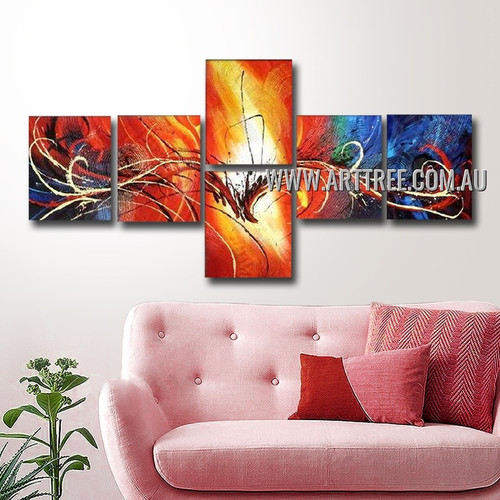 Twisty Lineaments Abstract Artist Handmade 6 Piece Split Canvas Paintings For Room Getup