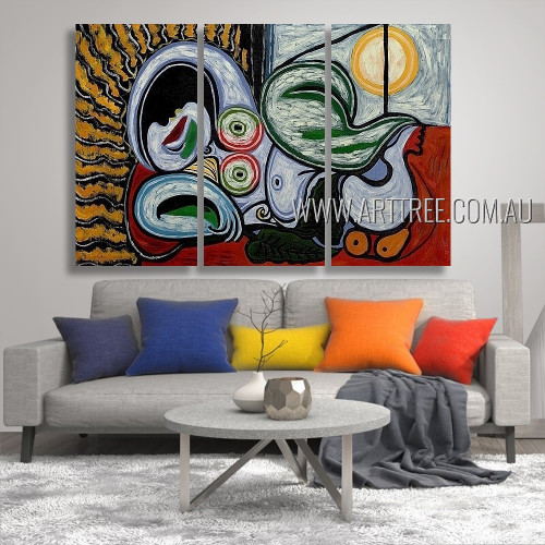 Reclining Nude Abstract Modern Artist Handmade 3 Piece Multi Panel Canvas Oil Painting For Room Getup