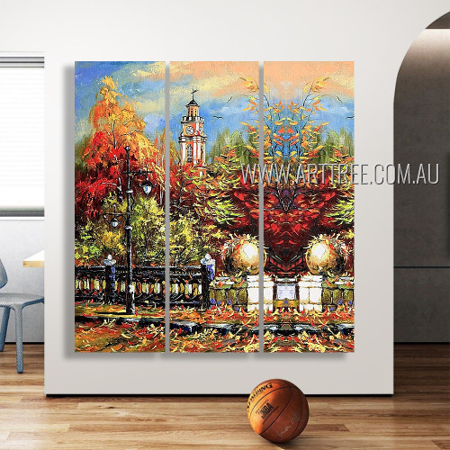 Ancient Vitebsk In The Autumn Landscape Reproduction Artist Handmade 3 Piece Multi Panel Oil Paintings Wall Art Set For Room Outfit