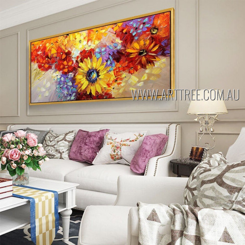 Colorific Flowers Floral Modern Heavy Texture Artist Handmade Contemporary Art Painting For Room Trimming