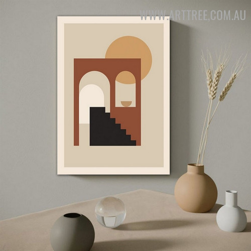 Wall Stairs Circle Abstract Geometric Scandinavian Painting Picture Canvas Print for Room Wall Drape