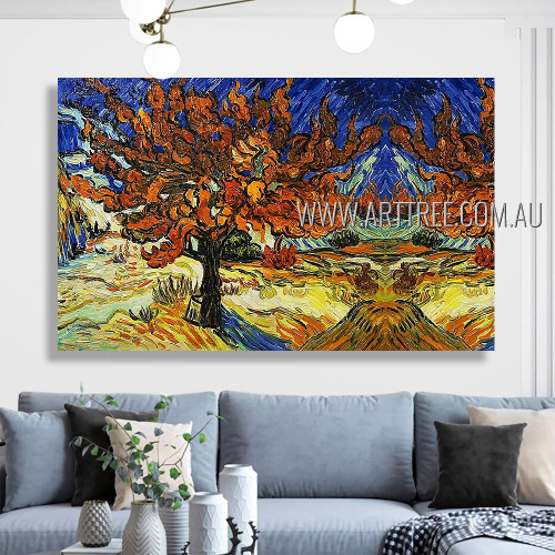 The Mulberry Tree Landscape Floral Heavy Texture Artist Handmade Nature Wall Art Set For Room Garniture