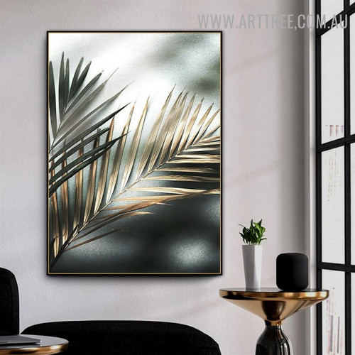 Tropical Palm Leafage Abstract Retro Photo Floral Artwork Canvas Print for Room Wall Moulding