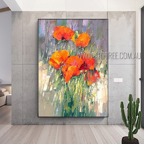 Poppies Flowers Abstract Modern Heavy Texture Artist Handmade Floral Wall Art For Room Wall Decor