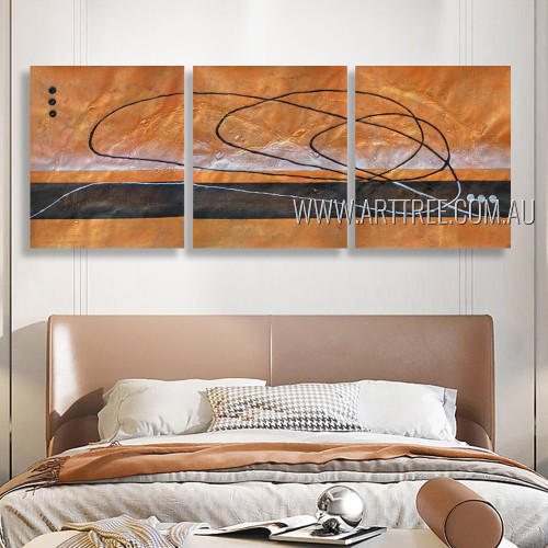 Devious Lines Design Abstract Modern Heavy Texture Artist Handmade 3 Piece Split Complementary Paintings Wall Art Set For Room Garnish