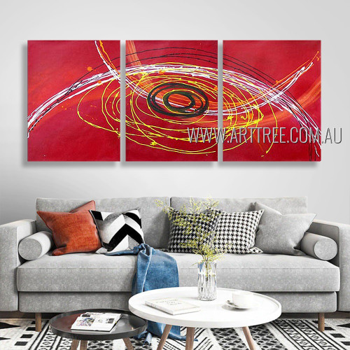 Circuitous Design Abstract Modern Heavy Texture Artist Handmade 3 Piece Multi Panel Canvas Painting Wall Art Set For Room Décor