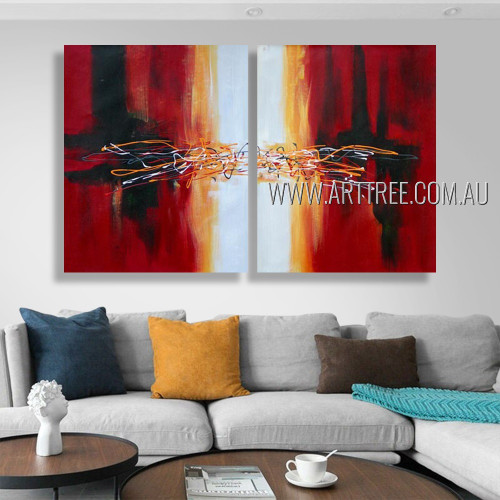 Roundabout Trails Abstract Modern Heavy Texture Artist Handmade 2 Piece Split Canvas Paintings Wall Art Set For Room Getup