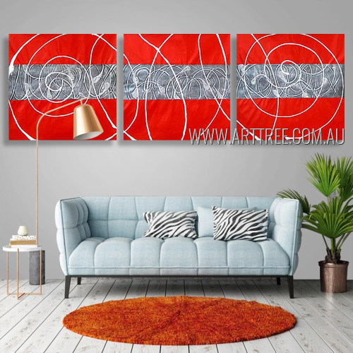 Tortuous Stripes Abstract Modern Heavy Texture Artist Handmade 3 Piece Multi Panel Canvas Oil Painting Wall Art Set For Room Adornment