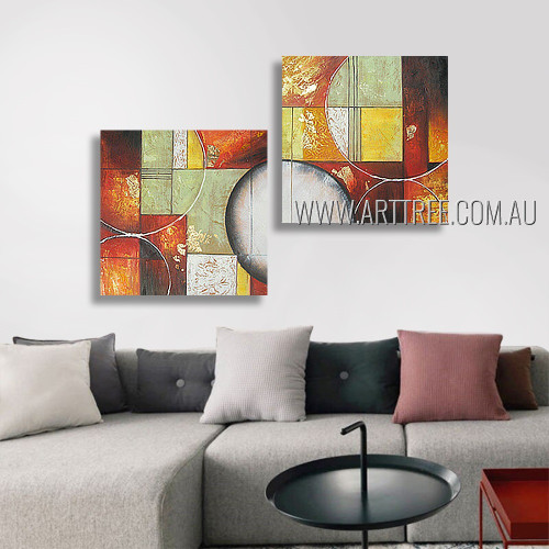 Spheric And Square Abstract Modern Heavy Texture Artist Handmade 2 Piece Multi Panel Wall Art Paintings Set For Room Decor