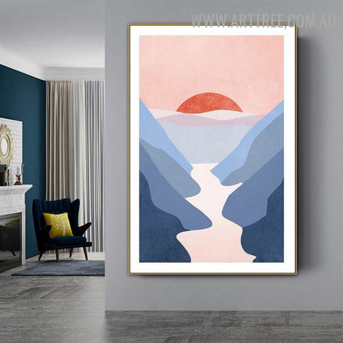 Hills Way Sun Abstract Scandinavian Naturescape Artwork Picture Canvas Print for Room Wall Onlay