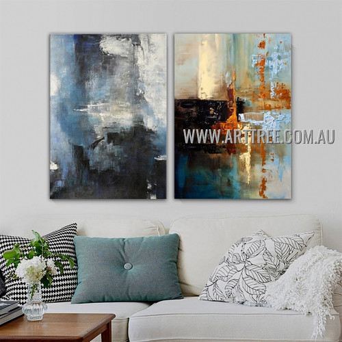 Varicolored Blots Abstract Modern Heavy Texture Artist Handmade 2 Piece Multi Panel Wall Art Set Painting for Room Adornment