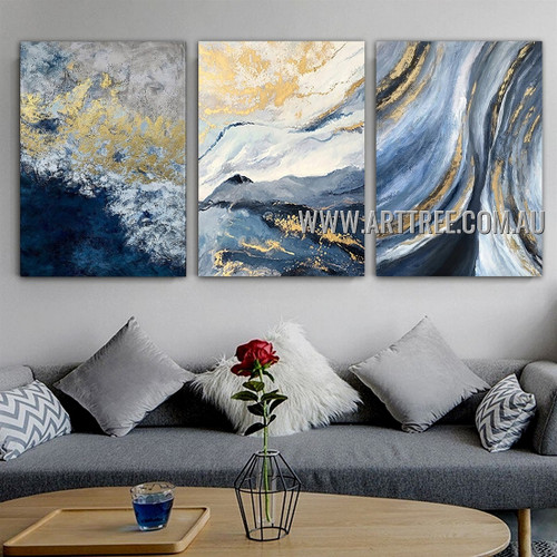 Piebald Smears Abstract Modern Heavy Texture Artist Handmade 3 Piece Split Panel Canvas Wall Art Painting for Room Garniture