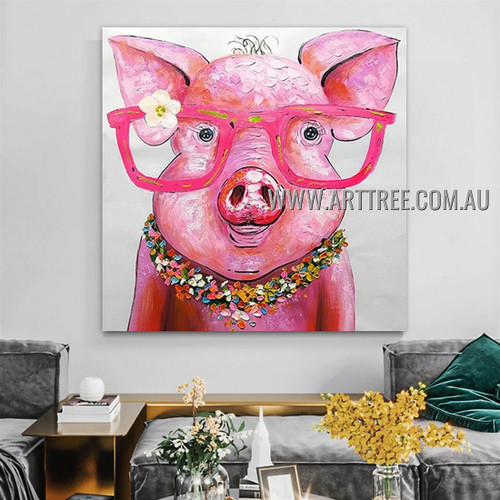 Pink Pig Modern Heavy Texture Artist Handmade Animal Art Painting for Room Decoration