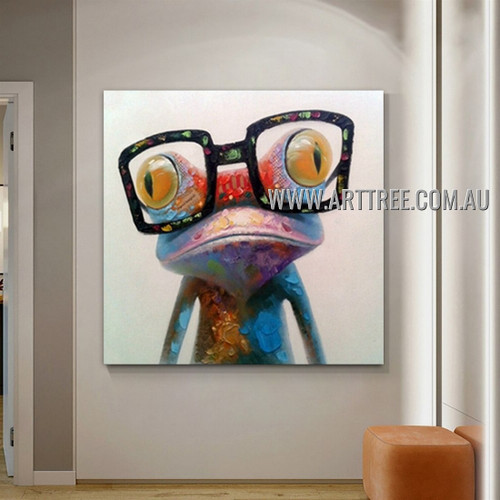 Frog with Glasses Modern Heavy Texture Artist Handmade Animal Wall Art Painting for Room Decoration