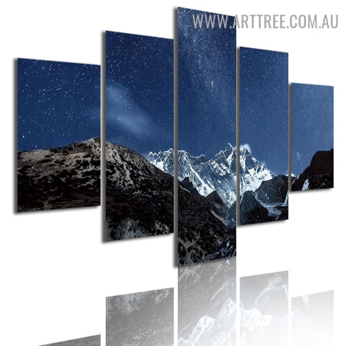 Snow Hills Sky Modern 5 Piece Multi Panel Image Canvas Naturescape Painting Print for Room Wall Equipment